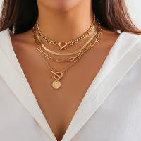 IngeSight.Z Vintage 4pcs/set Collar De Mujer Punk Con Colgante Redondo Y Cadena De Serpiente Cubana Choker De Color Oro Plata - details 7