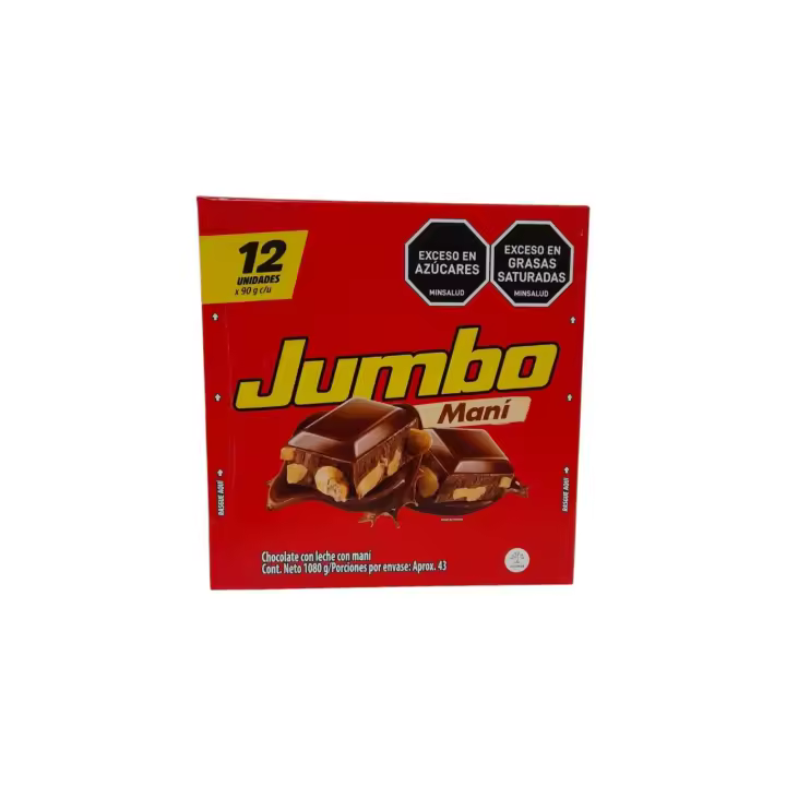 CHOCOLATE - JUMBO MANI - CHOCOLATE CON LECHE CON MANI - 12 UNIDADES - 90G C/U - 1