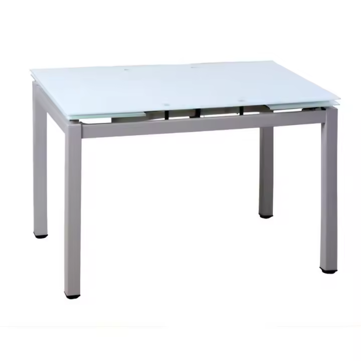 Mesa de cocina extensible Mod 70. Dos extensibles laterales y la tapa de cristal templado de color blanco. - 1