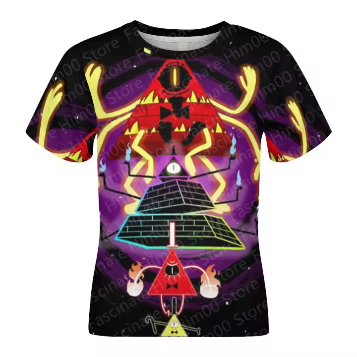 Camiseta De Terciopelo Con Diseño De Bill Cipher De Gravity Falls Para Niños Y Varones Moda De Calle Veraniega Manga Corta Ropa Para Padres E Hijos - 1