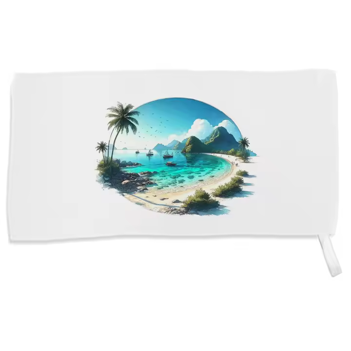 MERCHANDMANIA TOALLA PEQUEÑA ABSORBENTE playa paradisiaca mar oceano agua arena palmeras suave personalizada con cinta elastica - 1