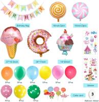 Decoraciones para fiestas de cumpleaños, dulces decoraciones para fiestas con pancartas de feliz cumpleaños, donas de caramelo, helado, globo de aluminio - details 0
