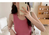 Top Corto De Verano Para Mujer Sin Mangas En Estilo Casual Suéter De Encaje Con Ribbing Solido Camiseta De O-Neck Moda Urban Streetwear - details 0