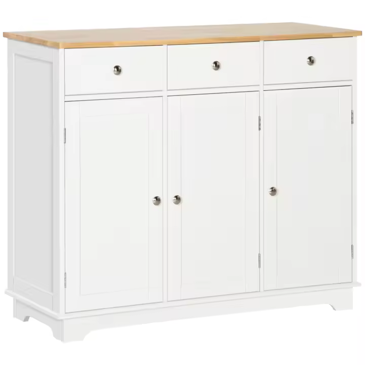 HOMCOM Aparador de Cocina con 3 Cajones 3 Puertas y Estantes Ajustables Mueble Auxiliar de Almacenaje para Comedor Salón Estilo Moderno Antivuelco 101x40x85 cm Blanco - 1