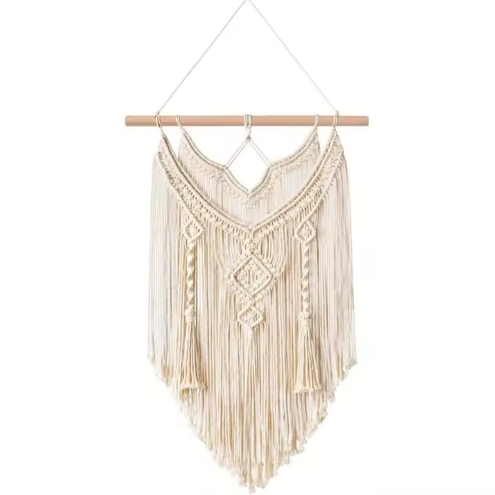Tapiz de pared de macramé, decoración del Hogar, Tapiz de pared de macramé, Tapiz de pared Textil a mano, decoración de interiores y exteriores, Bohemian, para Bodas, Sala de estar, dormitorio (Blanco-ancho) 35x90 cm - 1
