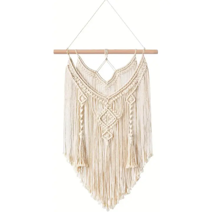 Tapiz de pared de macramé, decoración del Hogar, Tapiz de pared de macramé, Tapiz de pared Textil a mano, decoración de interiores y exteriores, Bohemian, para Bodas, Sala de estar, dormitorio (Blanco-ancho) 35x90 cm - 1