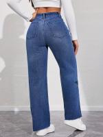 Jeans De Cintura Media Para Mujeres Con Estampado De Estrellas Pantalones De Mezclilla Sueltos Y Largos Estilo Casual - details 3