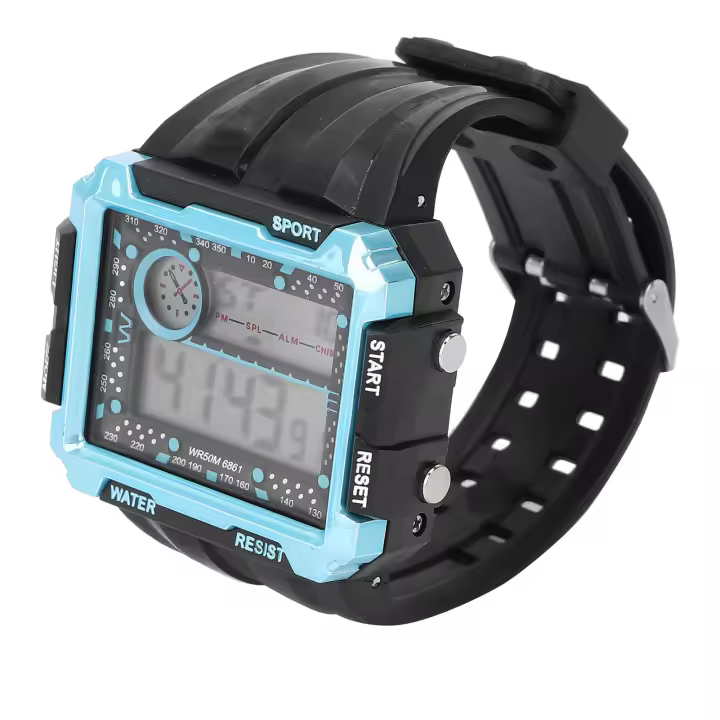 Reloj electrónico para hombre, Luz Nocturna, Agua Resistant, Esfera Grande, Hora dual, Reloj Deportivo digital, Negro, Azul W - 1
