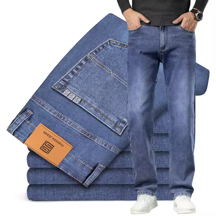 Nuevos Jeans Azules Para Hombre 5 Colores Talla Grande Algodón Elástico Estilo Recto Casual Comercio Pantalones De Denuim De Cintura Alta - 1