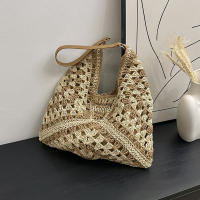Bolso de hombro tejido de paja para mujerbolso de mano de tamaño mediano con asa para vacaciones en la playaPopular - details 24