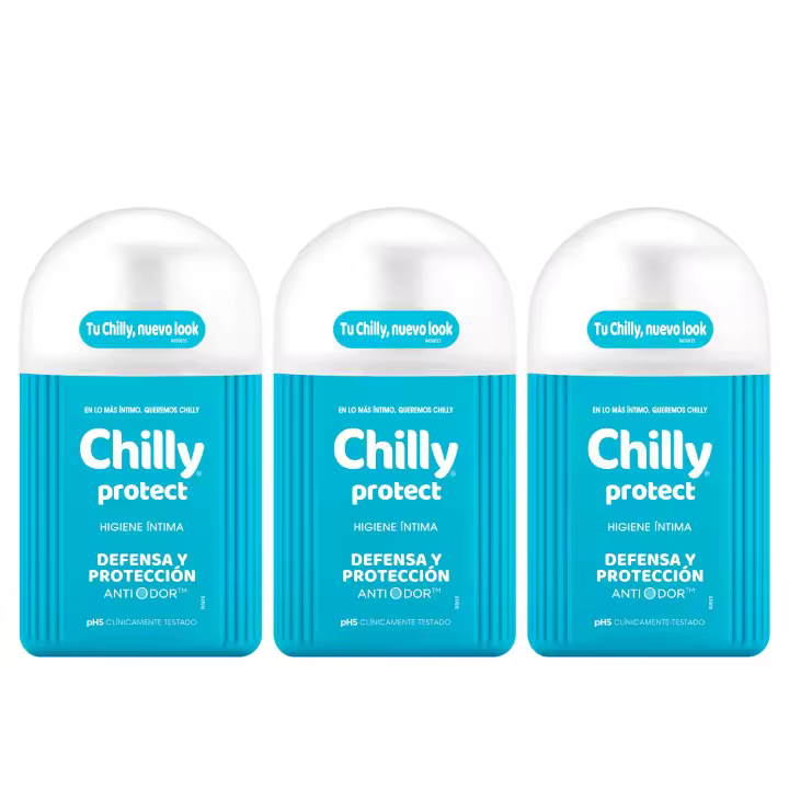 Chilly - Gel de Higiene Íntima Gama Protect para Defensa y Protección, Pack de 3 x 250 ml, Enriquecida con Extracto de Tomillo y Salvia, Molécula ANTI-ODOR, Apto para Uso Diario - 1