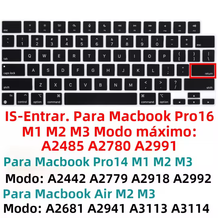 Cubierta De Teclado Compatible Con MacBook Pro14 16 Inc Y Air 13.6 15.3 M2 M3 A2442 A2779 A2918 A2485 A2780 A2991 A2681 A2941 Silicona Impermeable Y Antipolvo Para Laptop - 1