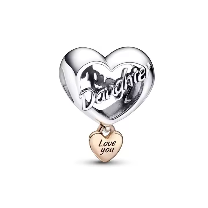 PANDORA Charm Plata Ley Oro Rosa Corazón Te Quiero Hija Grabado Love You - 1