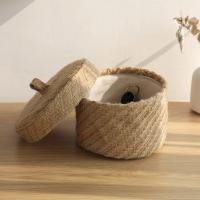Caja De Almacenamiento De Jute De Sección Redonda Para Regalos Y Snacks Caja De Almacenamiento De Flores De Seagrass Con Tapa Caja De Armario Ecológica Y Hecha De Fibra Vegetal - details 1