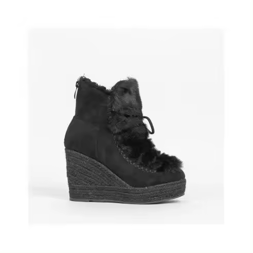 Botín con Cuña y Pelito de Mujer TEOVEL YZ22-38 Negro - 1