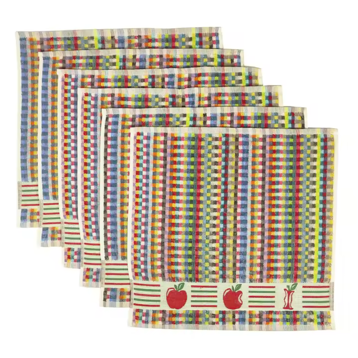CASTMA GARANTIA DE ALTA CALIDAD - Set de 6 Paños de Cocina Rizo Modelo APPLE con Cenefa Jaquard - 100% Algodón - 50x50 Cm - 390 Grs/m2 - 1