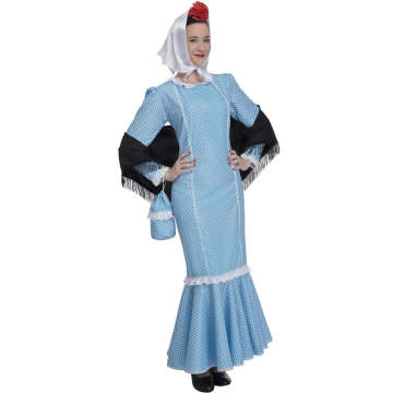 Disfraz De Chulapa Madrileña Azul Para Niña – Vestido Y Pañuelo Para San Isidro Y Feria De Abril