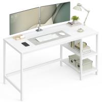 Escritorio Moderno con 2 Estantes Ajustables Izquierda o Derecha, Mesa de Trabajo para Salón y Oficina, Estructura de Acero, Blanco o Negro, 140x60x90 cm - details 0