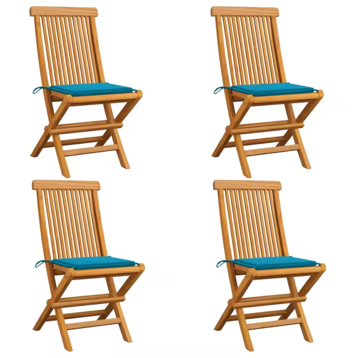 vidaXL Sillas de jardín 4 uds con cojines azules madera de teca - 1