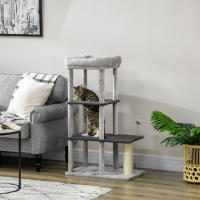 PawHut Barril Rascador para Gatos de 3 Niveles Altura 102 cm Torre para Gatos con Caseta de Fieltro Desmontable Poste de Sisal Cama y Bola de Juguete 60x40x102 cm Gris - details 4