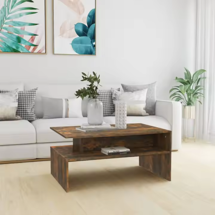 vidaXL Mesa de centro madera de ingeniería roble ahumado 90x60x42,5 cm - 1