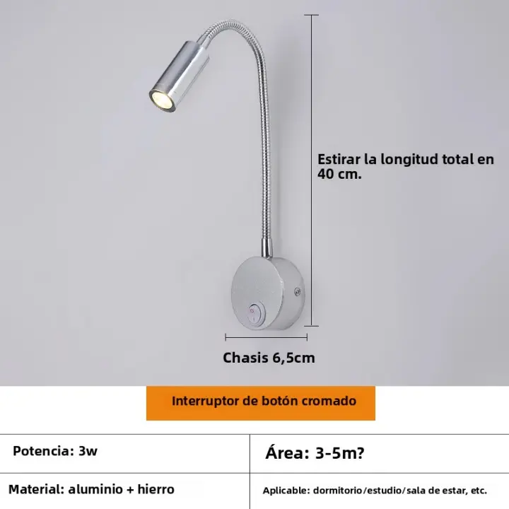 Lámpara De Pared LED 3W Con Cuello De Ganso Flexible Ajustable Con Interruptor Para Lectura Estudio Dormitorio 85-265V - 1