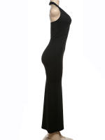 Vestido Maxi Sin Mangas Para Mujer Kliou Halter V-Neck Profundo Sheath Sexy De Suelta Vestidos De Vacaciones Largo Hasta La Rodilla Polyester Spandex - details 2