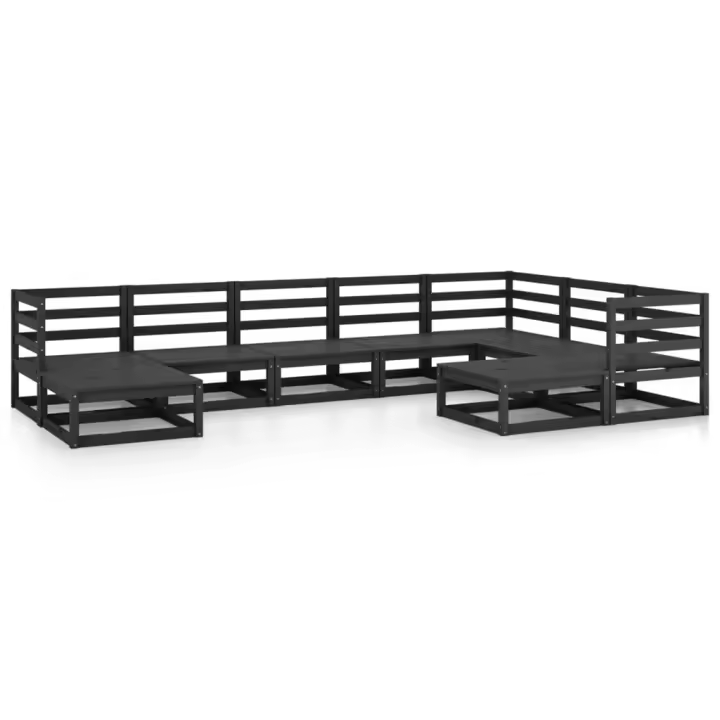 vidaXL Juego de muebles de jardín 9 pzas y cojines negro madera pino - 1