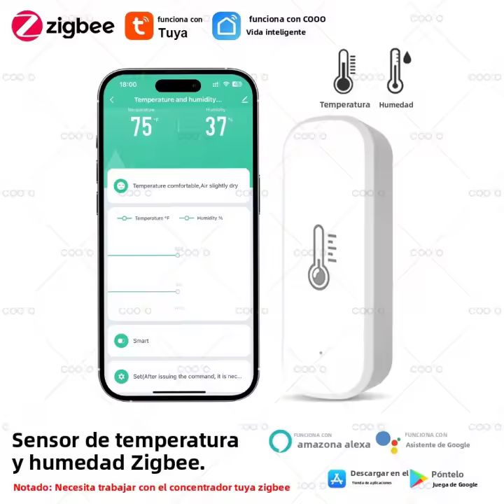 Sensor De Temperatura Y Humedad Inteligente Tuya Zigbee Para El Hogar Compatible Con Alexa Google Zigbee2MQTT Asistente Doméstico - 1