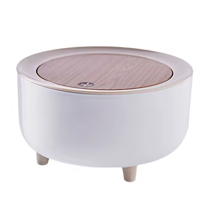 Bandeja De Basura Con Tapa Y Pieza De Madera Gran Capacidad Ecológica Para Cocina Baño Estilo Redondo Plástico Resistente - 1