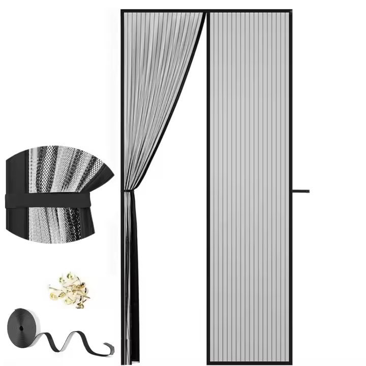 Cortina De Puerta Magnética Antimosquitos Hecha a Mano Con Hilo Suave Cinta Magnética Para Puerta Tela De Mosquitera Para Ventana - 1