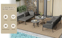 Juego de salón de Jardín, Cuerda Juego de muebles de Jardín, Moderno juego de sofá de exterior Cuerda Tejida a mano, incl. Todos los asientos y Zapatos, Juego de balcón, Jardín y Terraza, Gris - details 2