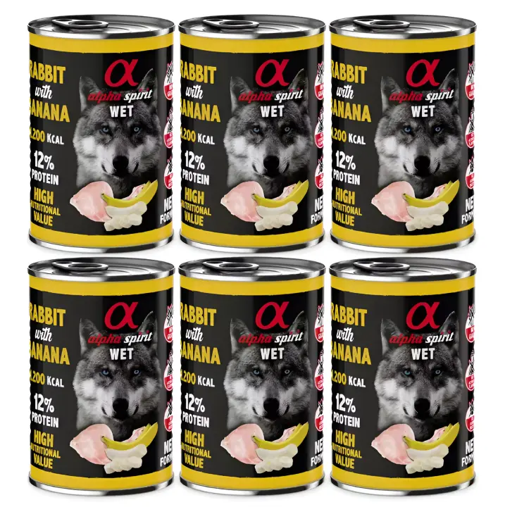 Alpha Spirit Comida Húmeda de Conejo con Plátano para Perros  (Pack 6 Latas x 400 Gr) - 1