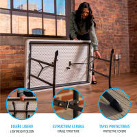 Lifetime - mesa plegable blanca 122x76 cm, altura 74 cm, tablero polietileno alta densidad, protección UV, resistente al agua, estructura metálica estable, uso interior exterior, práctica y duradera - details 2