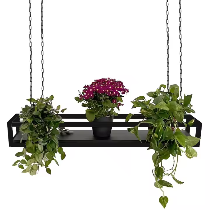Estante 115 cm de Flores de color Negro Techo suspendido with Cadenas, ideal Como soporte de Flores, plantas de Interior y exterior, Diseño clásico y elegant para el hogar, Balcón - 1