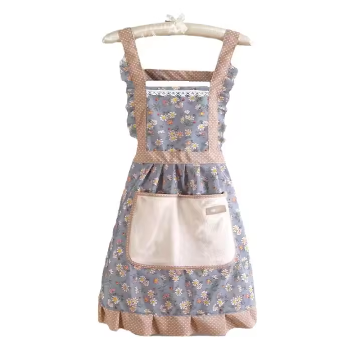 Delantal de Lona, estampado floral y capucha, resistente a Agua y al Aceite, apto para restaurantes, chefs o cocina (Azul) - 1