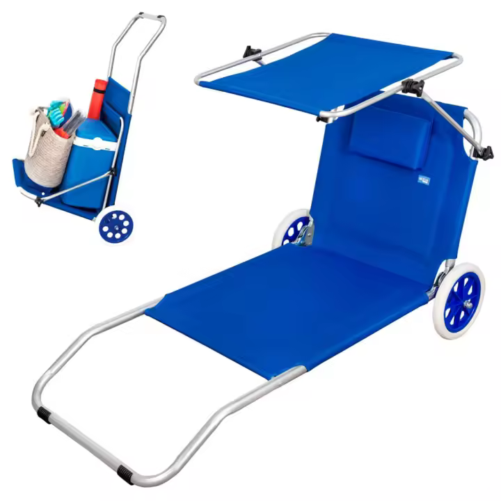 Tumbona/carrito 2 en 1 Aktive Beach plegable con ruedas azul 62x62x117 cm - 1