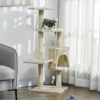 PawHut Rascador para Gatos Altura 116 cm Árbol para Gatos Torre de Escalada con Postes Rascadores de Sisal Cueva Plataformas y Juguetes Divertidos Colgantes Beige - details 1