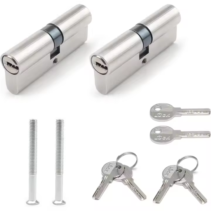 Bombín Doble Embrague, 2 Piezas Bombín Cerradura, cylinder de Doble Cerradura de 70 mm with 6 Llaves y Tornillos, Cerradura Seguridad, cylinder de Aleación de Cerradura de Puerta - 1