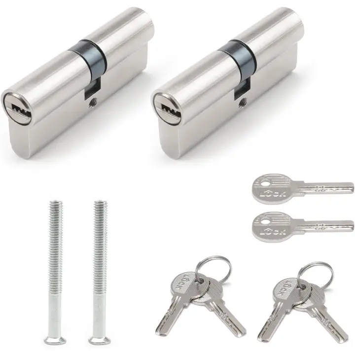 Bombín Doble Embrague, 2 Piezas Bombín Cerradura, cylinder de Doble Cerradura de 70 mm with 6 Llaves y Tornillos, Cerradura Seguridad, cylinder de Aleación de Cerradura de Puerta - 1
