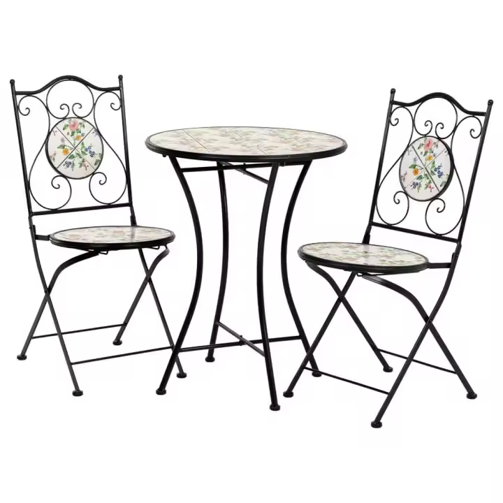 Conjunto mesa y dos sillas de mosaico y forja negro mesa:D60x75h-silla(2):D38x46-90h - 1
