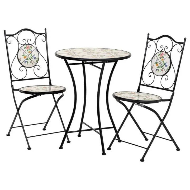 Conjunto mesa y dos sillas de mosaico y forja negro mesa:D60x75h-silla(2):D38x46-90h - 1