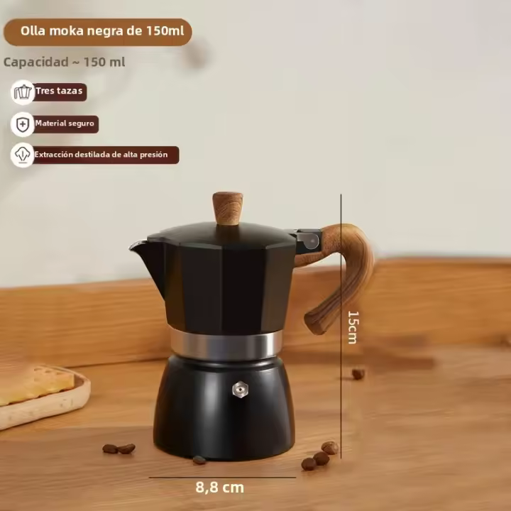 Pot De Café Moka De 150/300ml Con Mango De Madera Hacer Espresso Italiano Accesorios De Café Para El Hogar Material Aluminio - 1