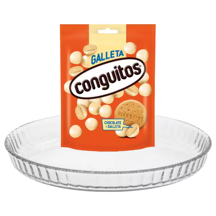 Pack repostería:CONGUITOS GALLETA BLANCO DOYP 120G+Plato De Tarta De Vidrio 27 cm - 1