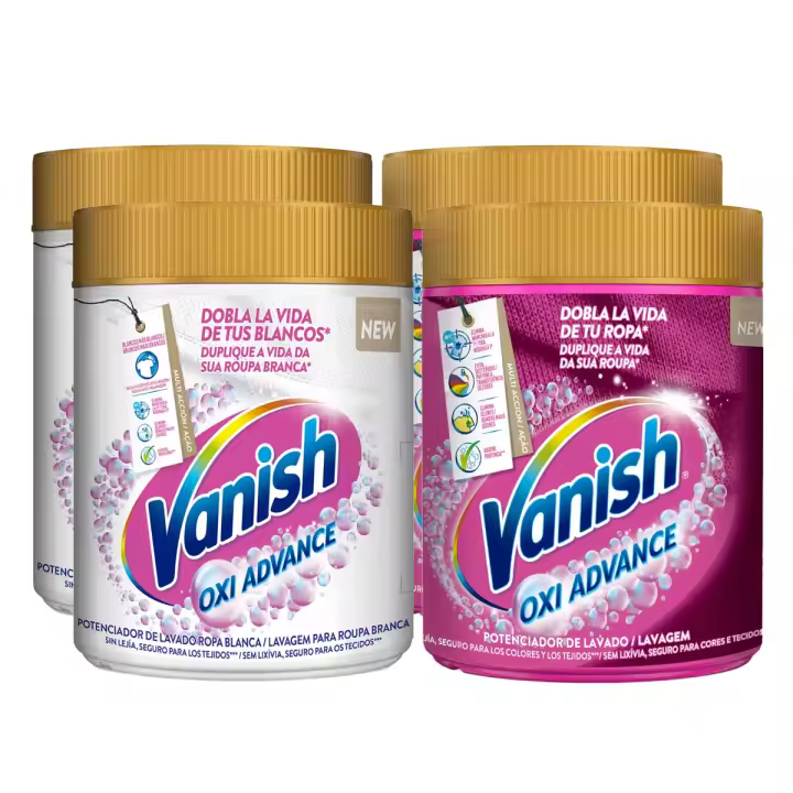 Vanish Oxi Advance Quitamanchas Lote Ropa Blanca + Ropa Color, Elimina Olores, Potenciador Lavado Polvo - 4x400 gr - 1