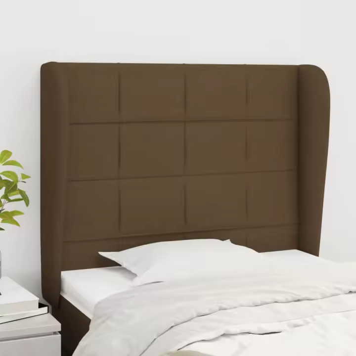 vidaXL Cabecero con orejas de tela marrón oscuro 83x23x118/128 cm - 1