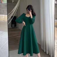 Vestido Largo Elegante De Mujer Con Manga Puff Elegante Vestimenta Para Bodas Y Noches Viejas Moda Cintura Alta Ajustada Para Fiestas De Noche - details 1