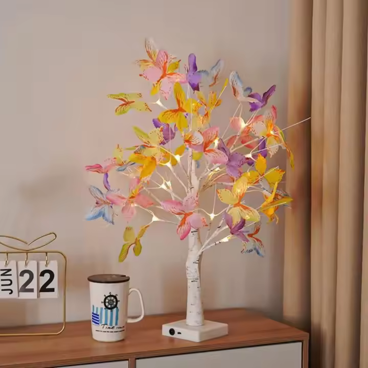 Lámpara Decorativa De Mariposa De Abeto Blanco Con 24 LEDs Blanco Navidad Forma De Árbol Lámpara De Escritorio Luz Nocturna - 1