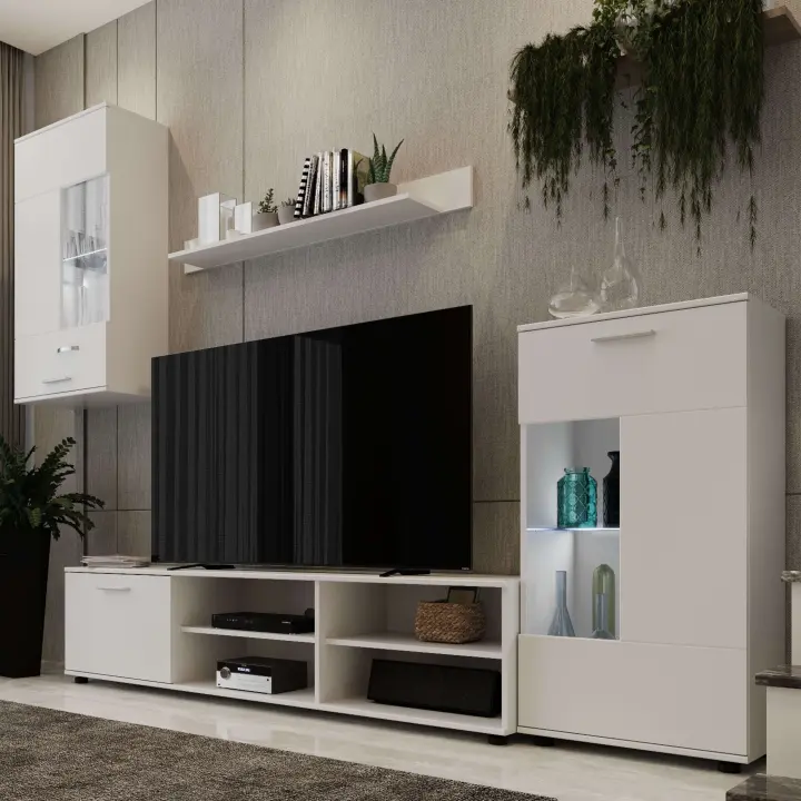 Mueble De Salón En Color Blanco Mate 230x38,3 cm Moderno - 1