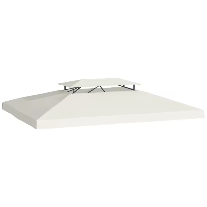 Outsunny Techo de Repuesto 4x3 m para Cenador de Jardín Cubierta de Reemplazo para Pabellón de 2 Niveles Transpirable con 8 Orificios de Drenaje para Patio Exterior Beige - 1